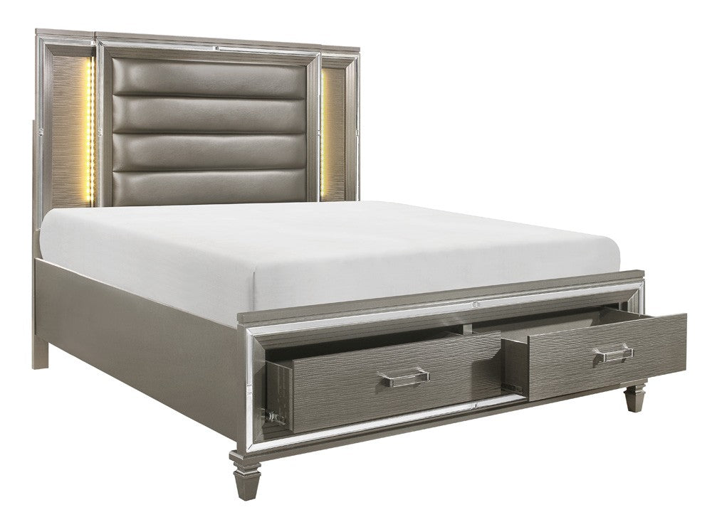 Tamsin Metallic Silver-Gray LED Storage Platform Bedroom Set - Eve Furniture