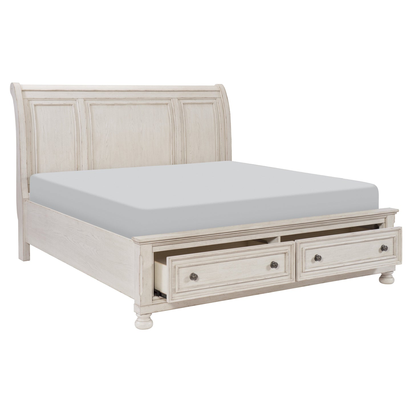 Bethel Wire Brushed White King Sleigh Storage Platform Bed