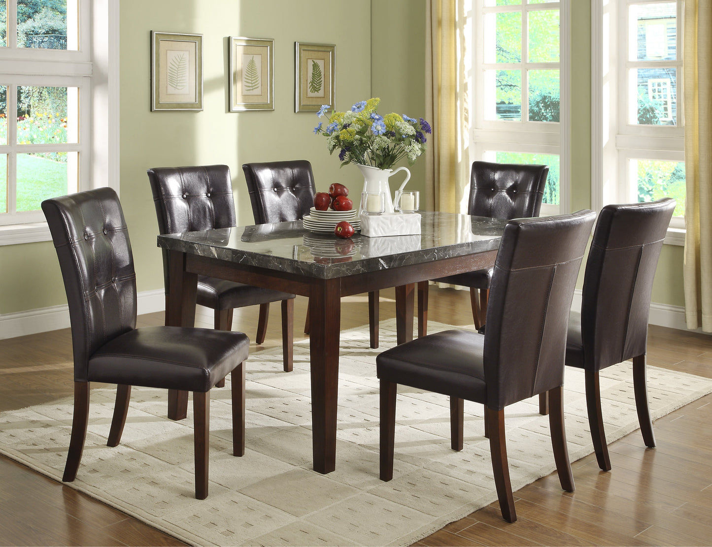 Decatur Dark Cherry Marble-Top Dining Set