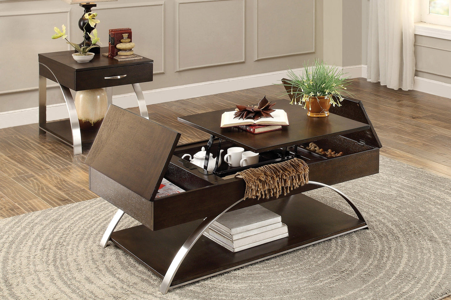 Tioga Espresso/Chrome Lift Top Cocktail Table