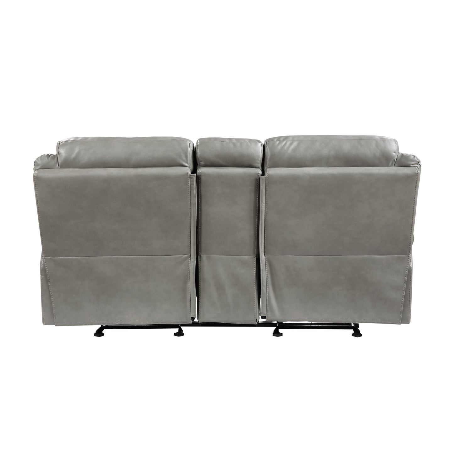 Aram Gray Faux Leather Double Glider Reclining Loveseat with Center Console, Receptacles and USB Ports