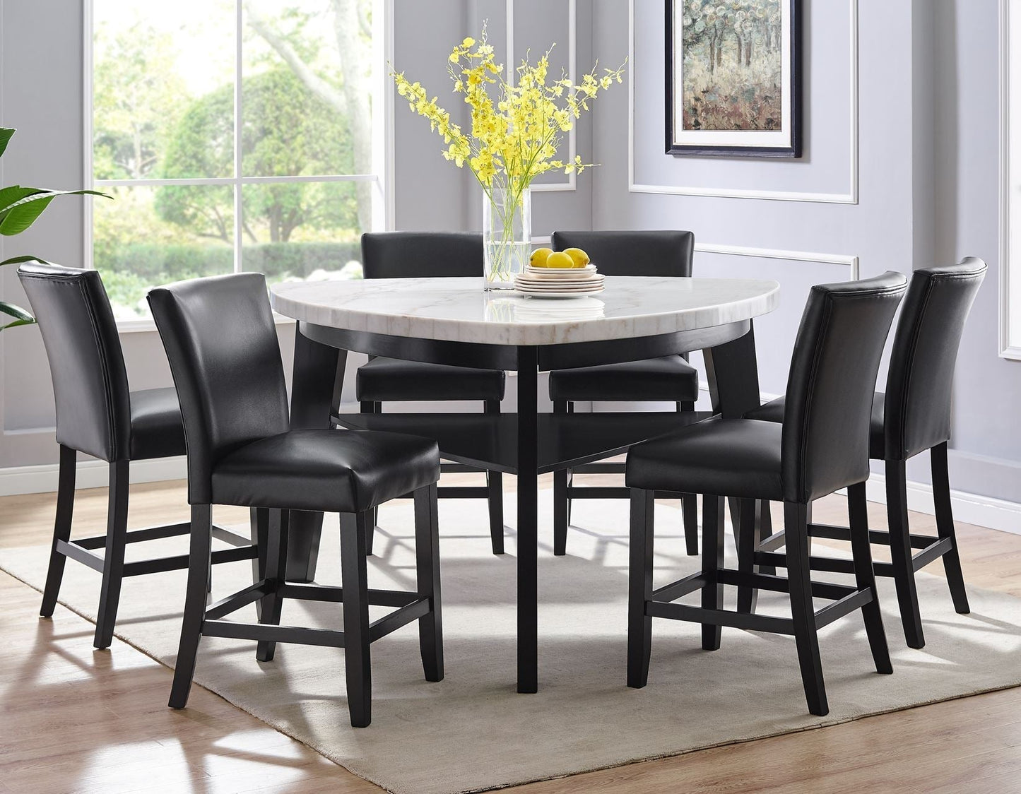 Carrara 6-Piece Marble Counter Dining Set(Table, Storage Bench & 4 Counter Chairs)