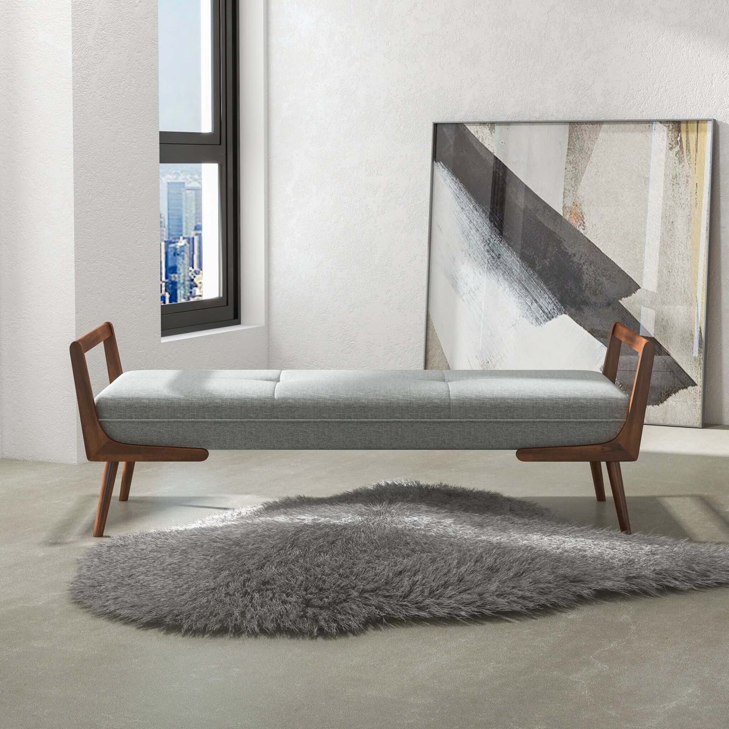 Cora Grey Fabric Bench