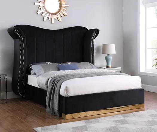 B400 Luna Black Velvet 66" Queen Platform Bed