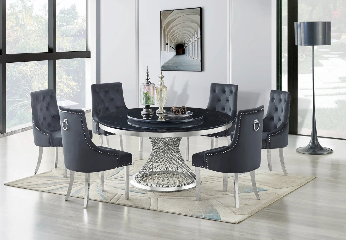 D605 UNICO DINING TABLE - BLACK / CHROME