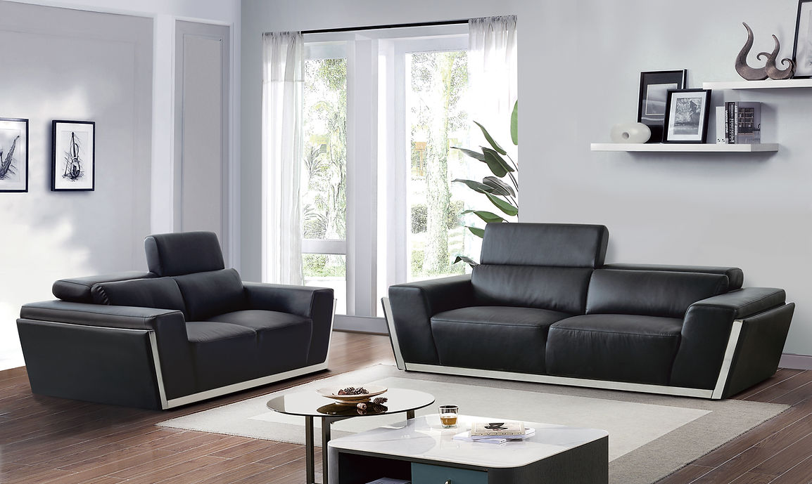 Leather Sofa Set Black