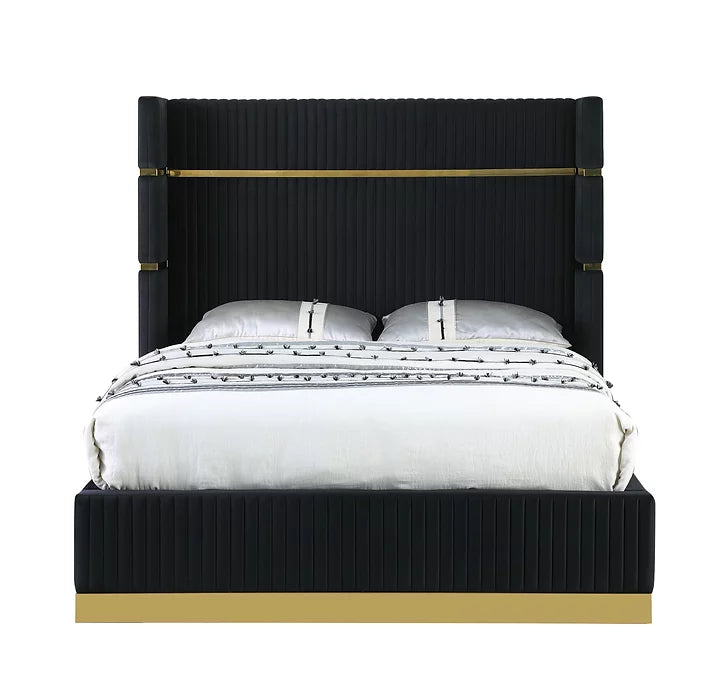 B786 Aspen Black Velvet Queen Bed
