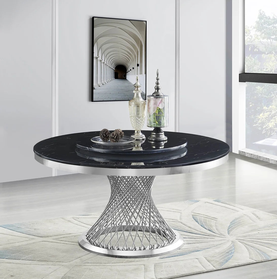 D605 UNICO DINING TABLE - BLACK / CHROME