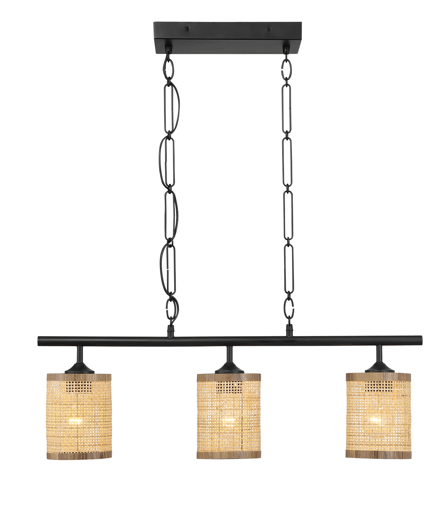 Elysian Three Lights Island With Natural Rattan Shade Farmhouse Chain Ceiling Lamp