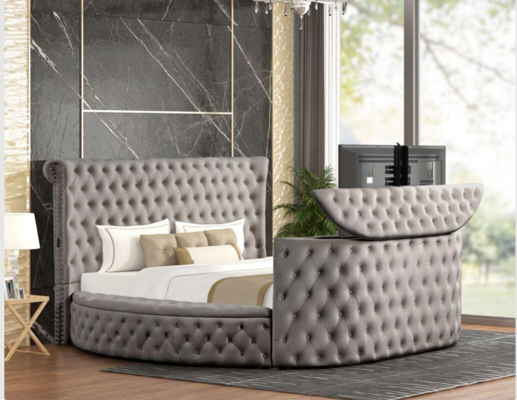 Patron Gray Velvet Platform King Bed