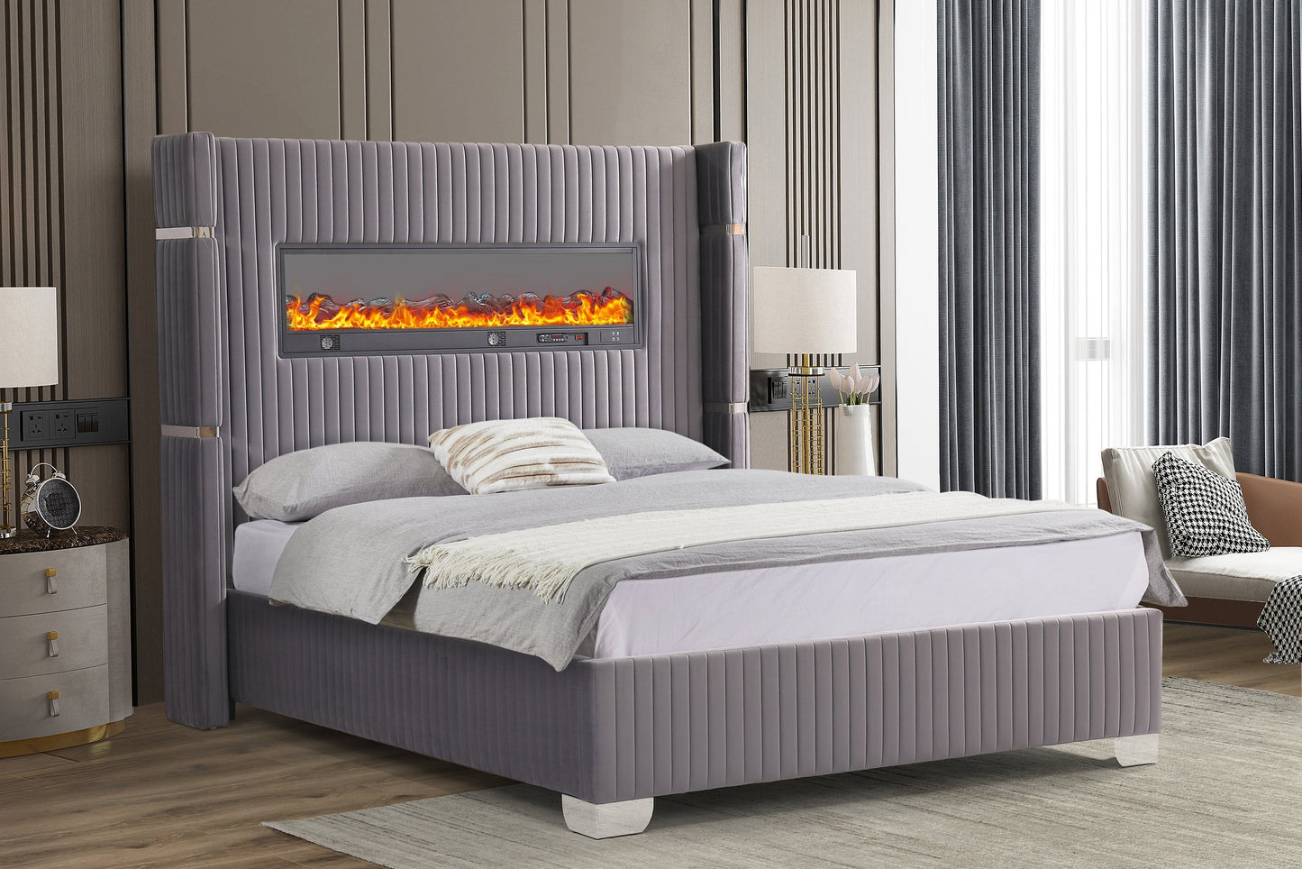 Romance Gray Platform Queen Bed