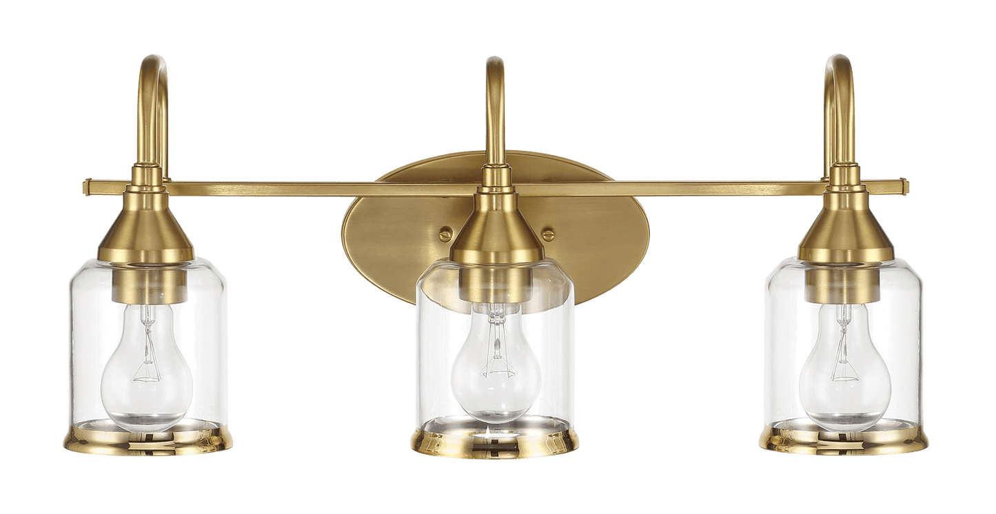 Twilight Three Lights Brushed Gold Contemporary Vanity Light 22"W × 10"H × 7.48"E with Clear Glass