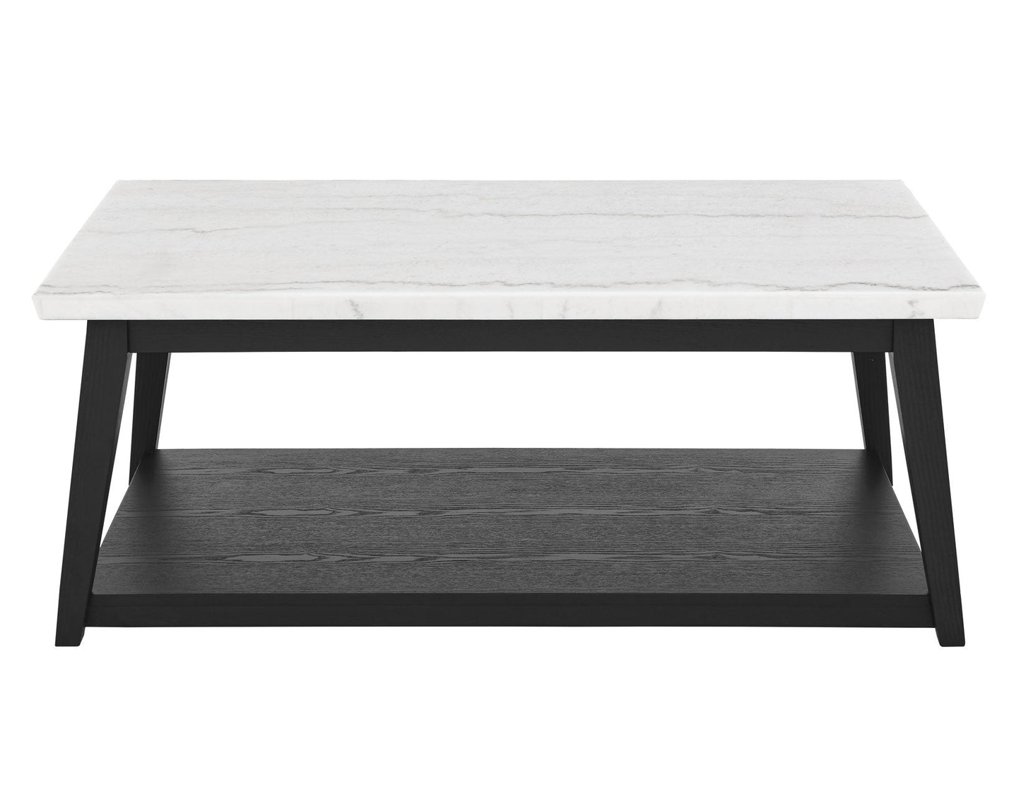Vida White Marble Cocktail Table with Casters, Black Finish