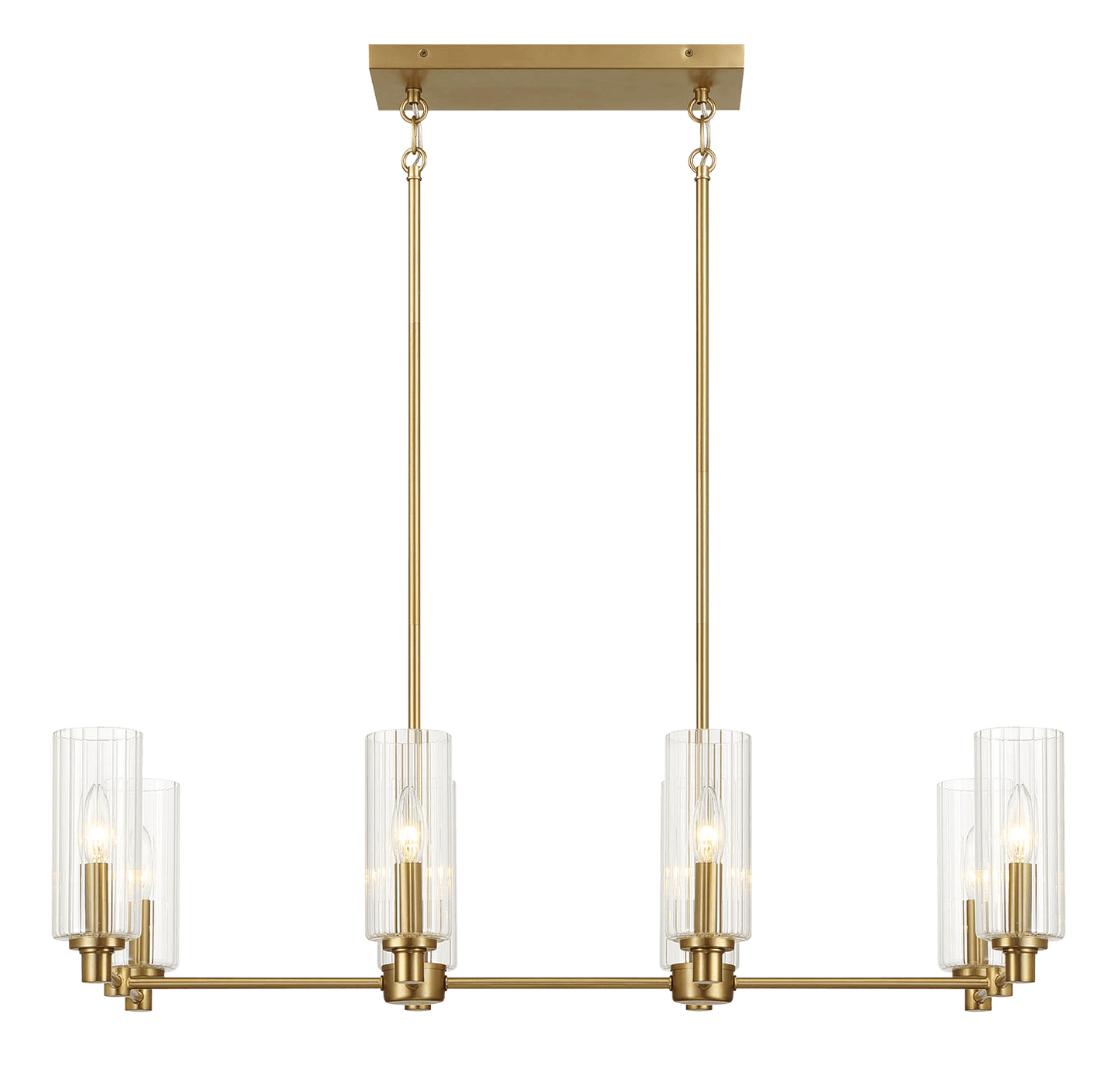 Willow Eight Lights Island With Clear Ribbed Glass Pendant Lamp - Satin Brass