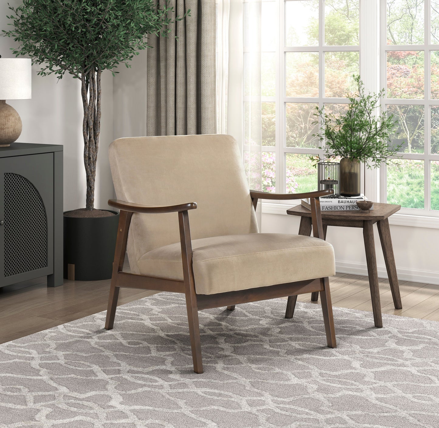 Landers Light Brown Velvet Accent Chair