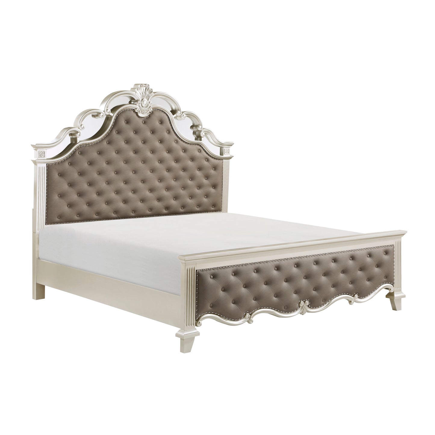 Ever Champagne Queen Mirrored Upholstered Panel Bed