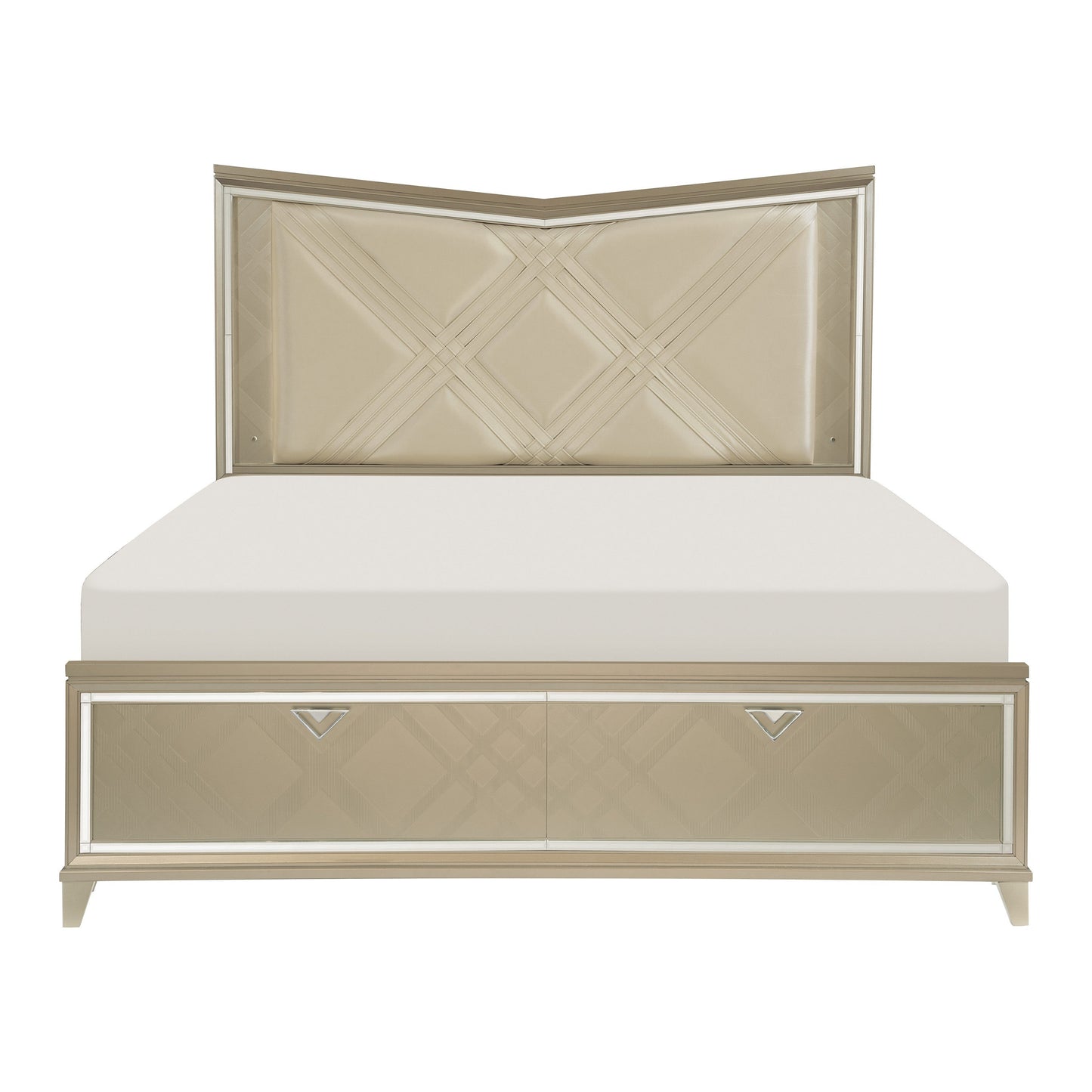 Bijou Champagne LED Upholstered Storage Platform Bedroom Set - Eve Furniture