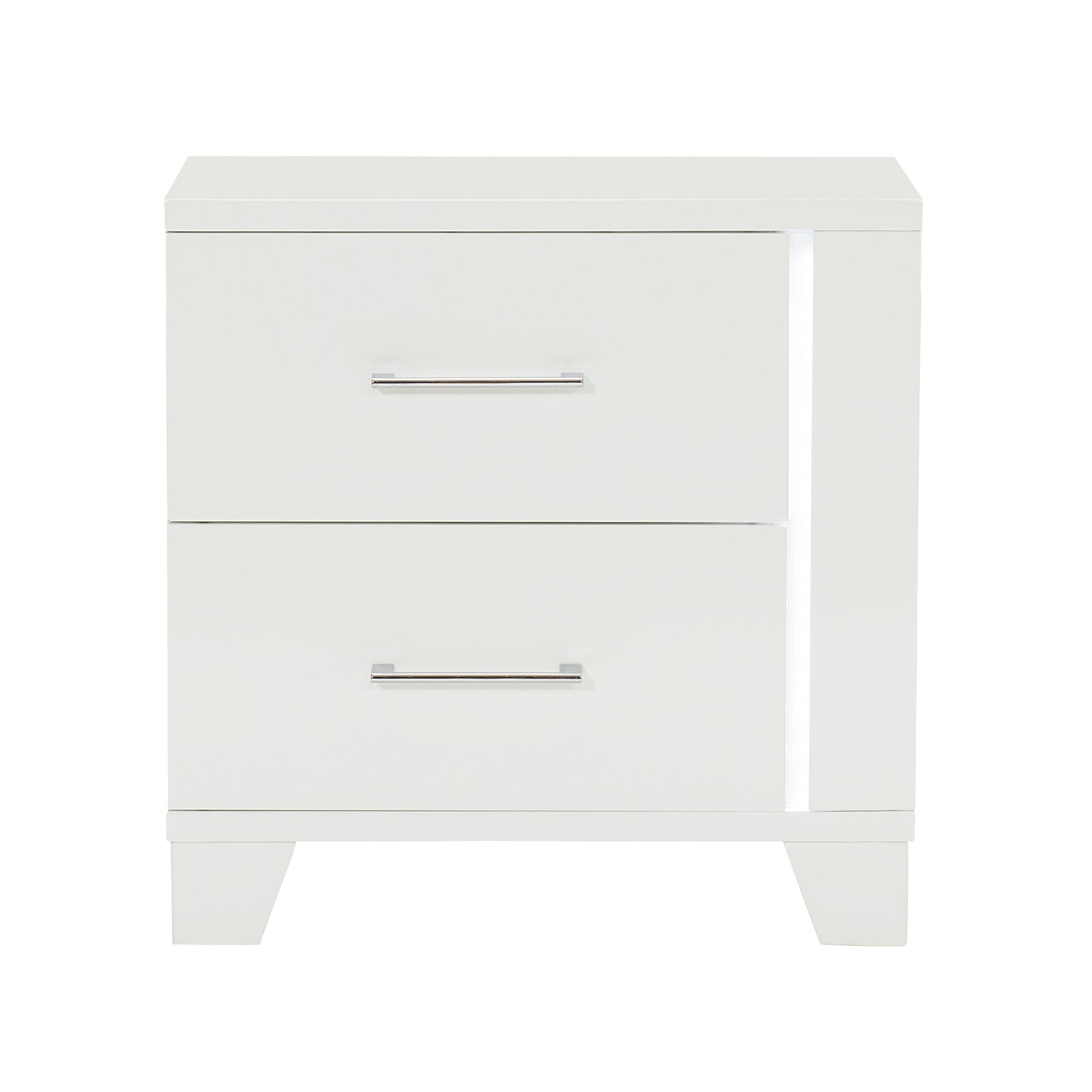 Kerren White High Gloss Nightstand, LED Lighting