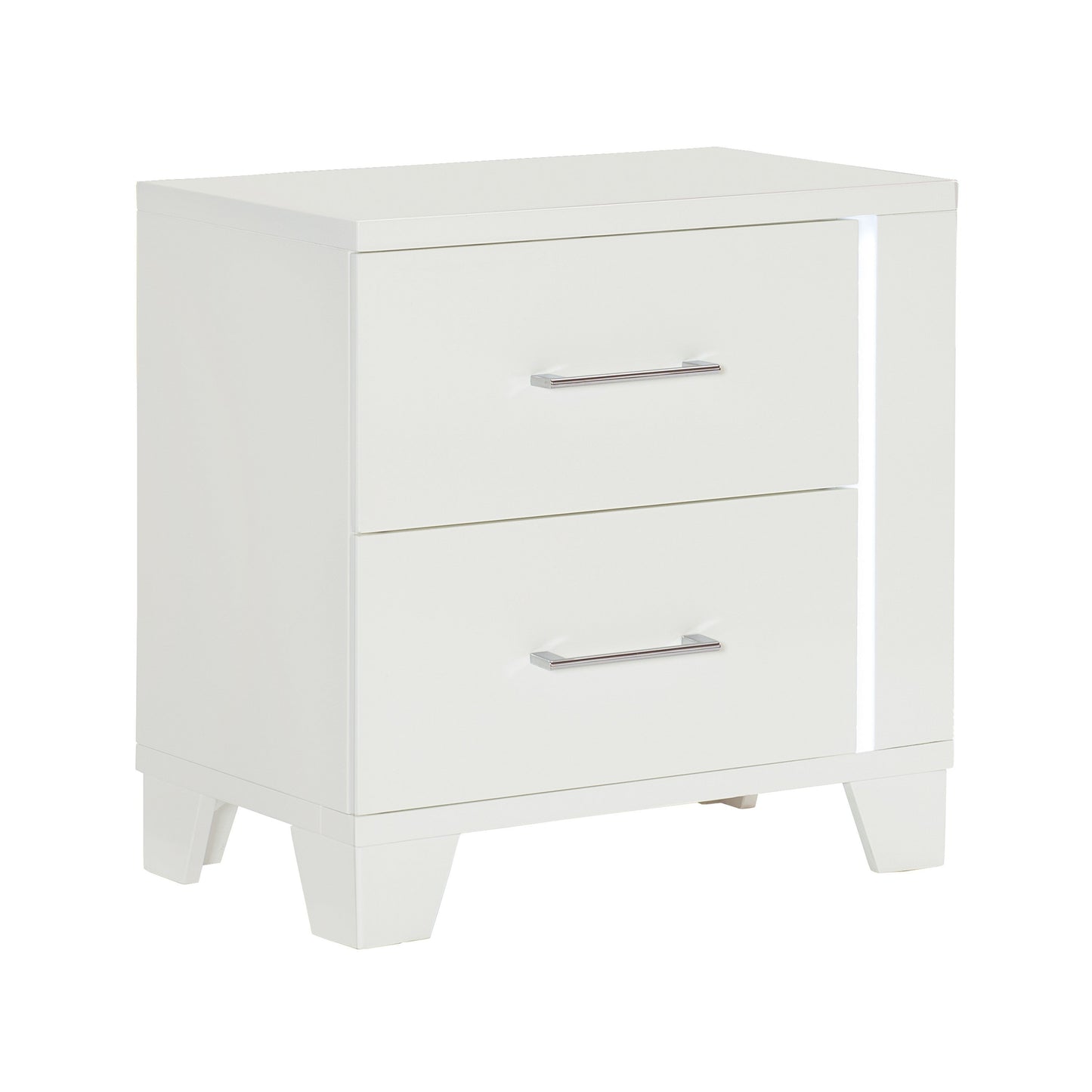Kerren White High Gloss Nightstand, LED Lighting