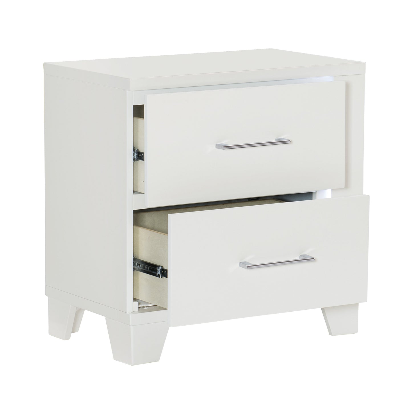 Kerren White High Gloss Nightstand, LED Lighting