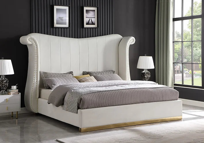 B400 Luna Cream Velvet 66" Queen Platform Bed