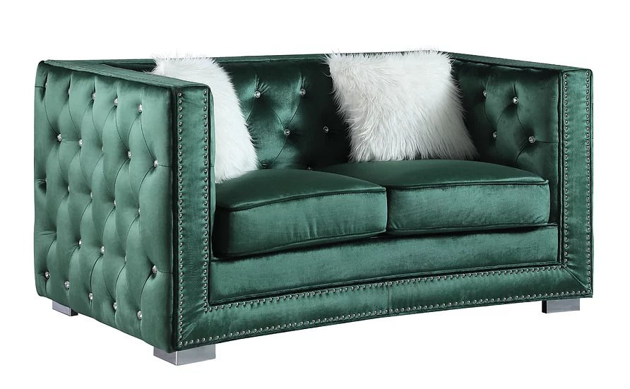 S4112 Paris Green Velvet  Sofa and Loveseat