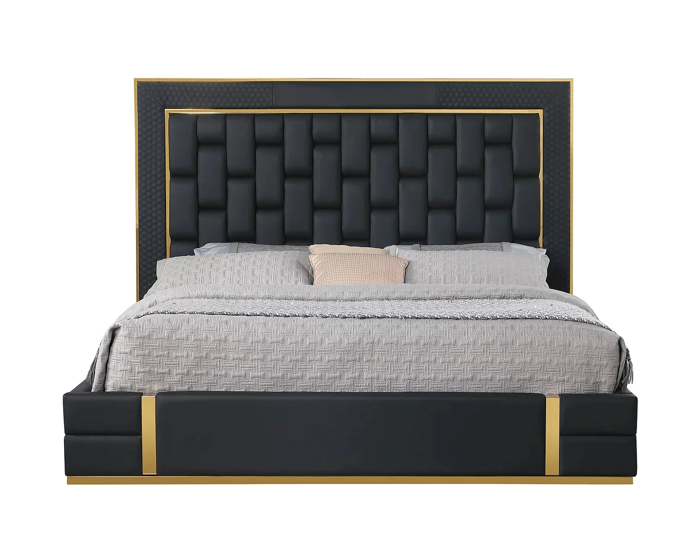 Marbella Black/Gold Leather King Storage Platform Bed