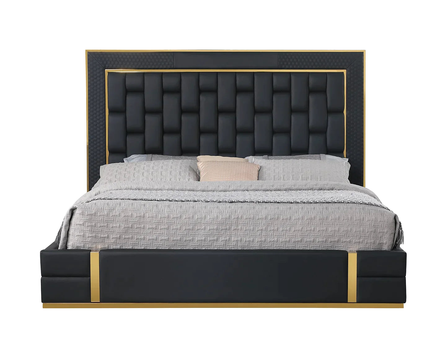Marbella Black/Gold Leather Queen Storage Platform Bed