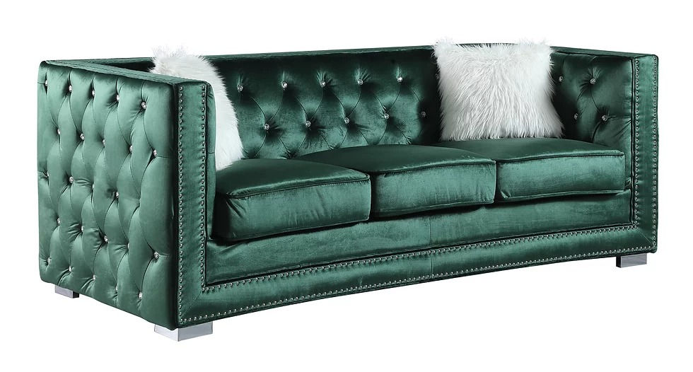 S4112 Paris Green Velvet  Sofa and Loveseat