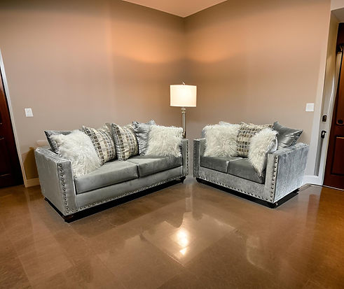S315 Silver Velvet  Sofa And Loveseat