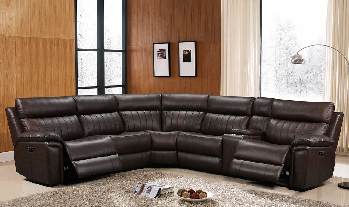 S7572 Fresno Leather Brown power Sectional