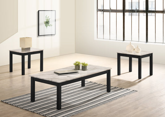 Thurner Marble White 3-Piece Coffee Table Set