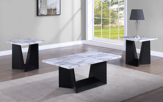 Adea Black/White Marble-Top 3-Piece Coffee Table Set