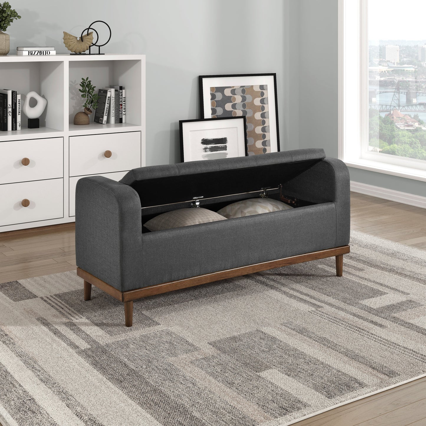 Brigitte Dark Gray Lift Top Storage Bench