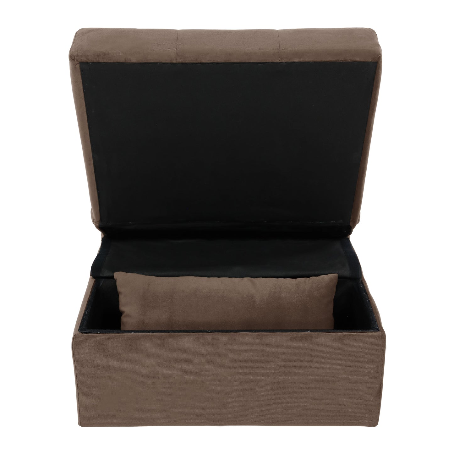 Garrell Brown Velvet Lift Top Storage Bench with Pull-out Bed