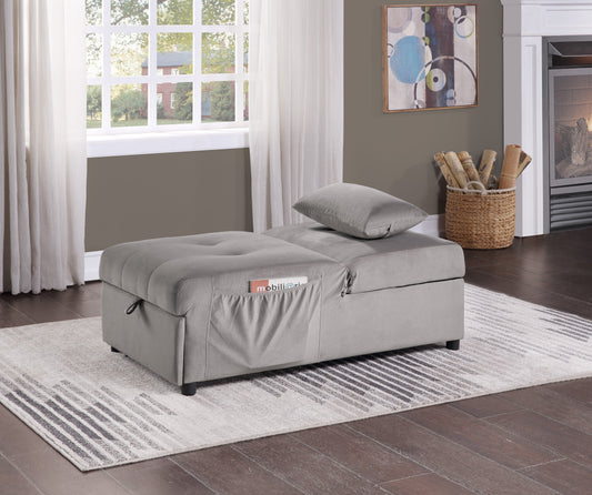 Garrell Brownish Gray Velvet Lift Top Storage Bench with Pull-out Bed