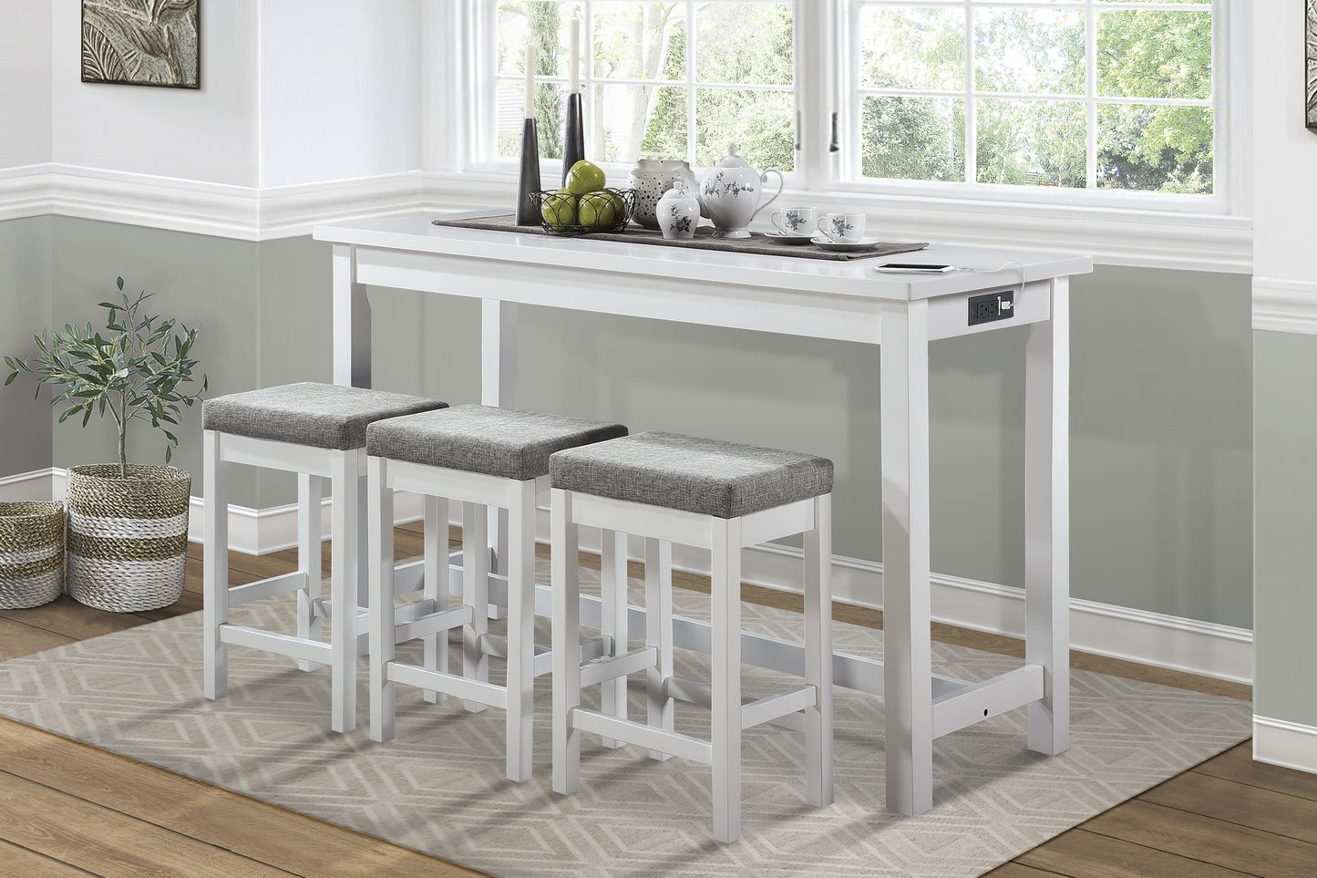 Connected White 4-Piece Pack Counter Height Set