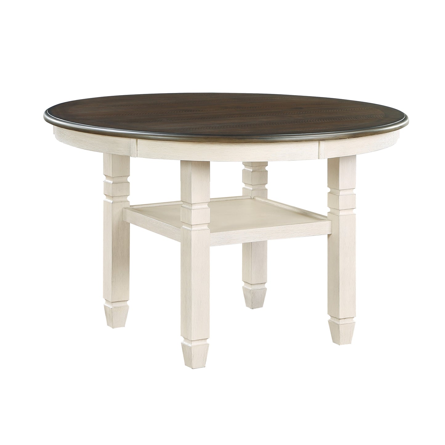 Asher Antique White/Brown Round Dining Table