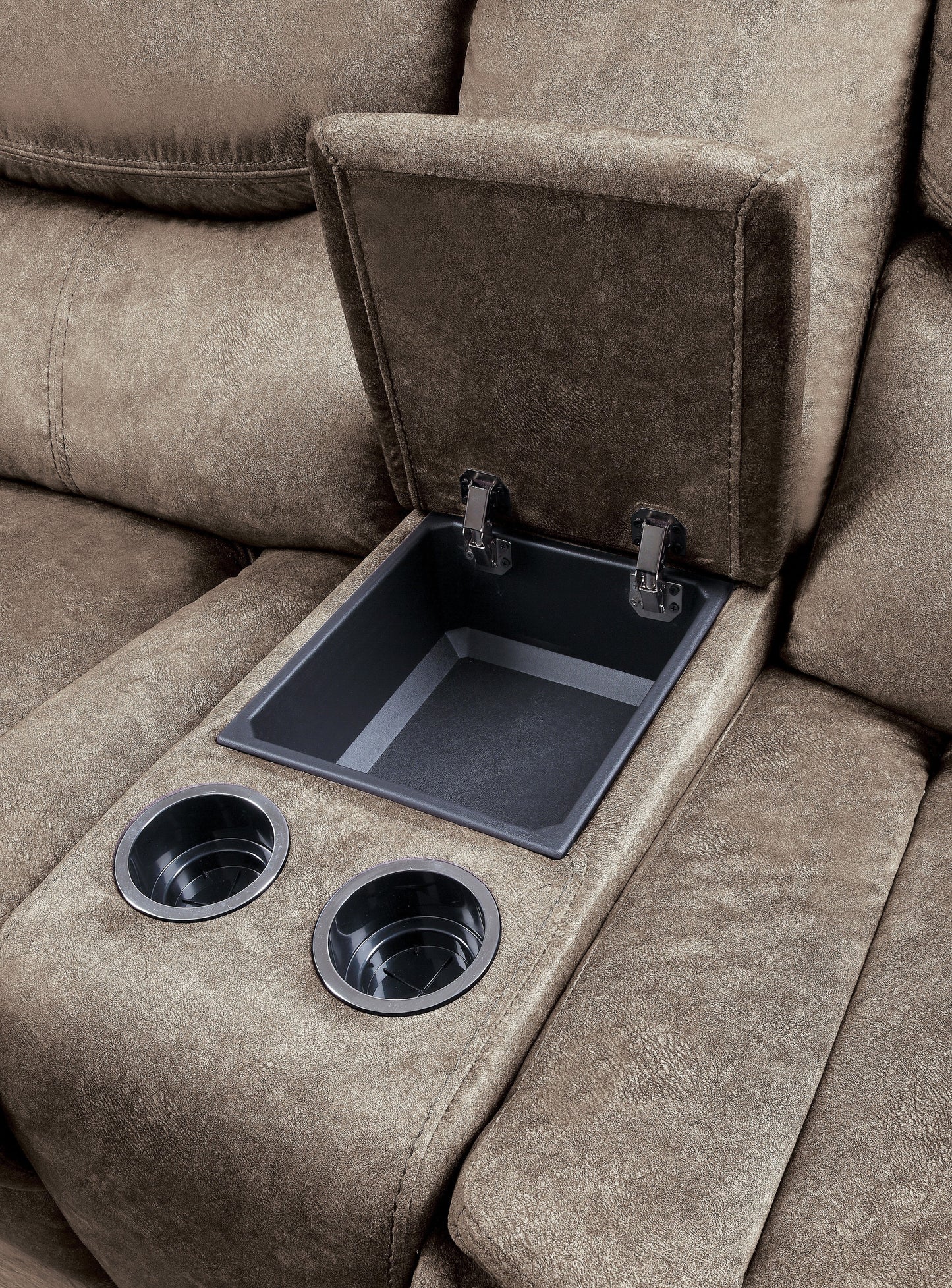 Bastrop Brown Fabric Double Glider Reclining Loveseat with Center Console