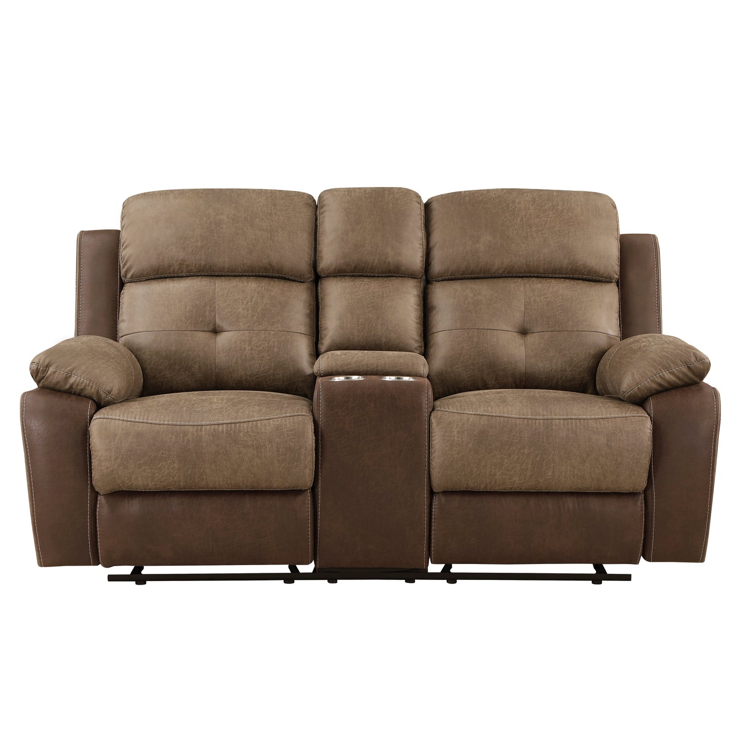 Glendale Brown Microfiber Double Glider Reclining Love Seat with Center Console