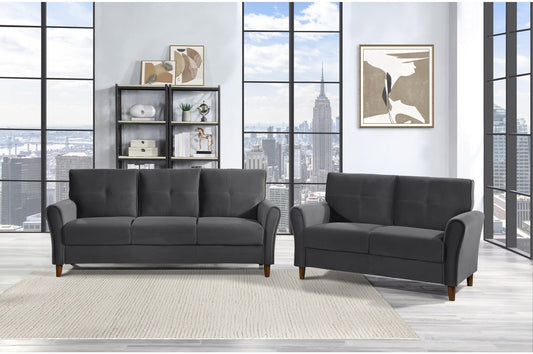 Dunseith Charcoal Velvet Gray Sofa And Loveseat Set