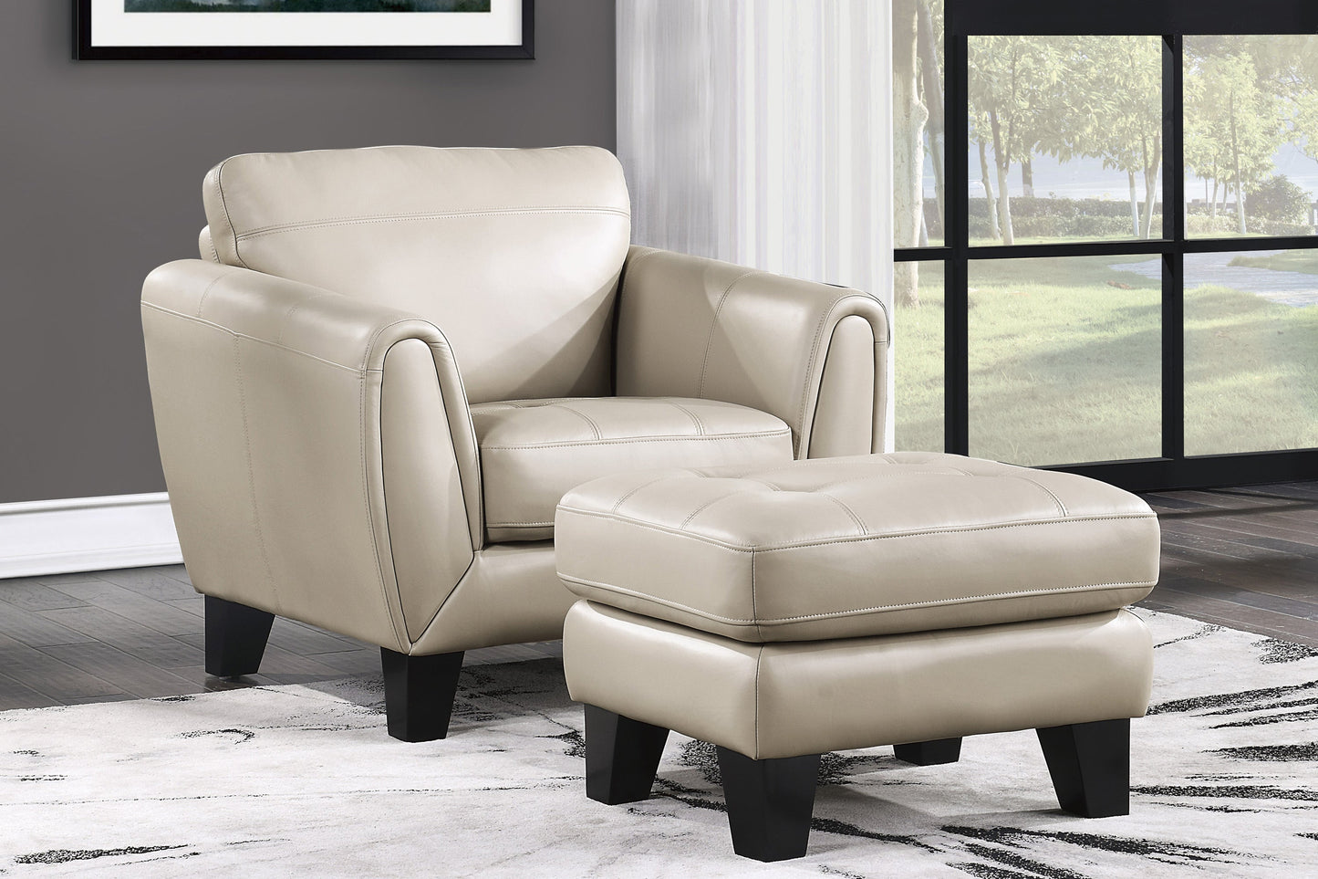 Spivey Beige Leather Ottoman