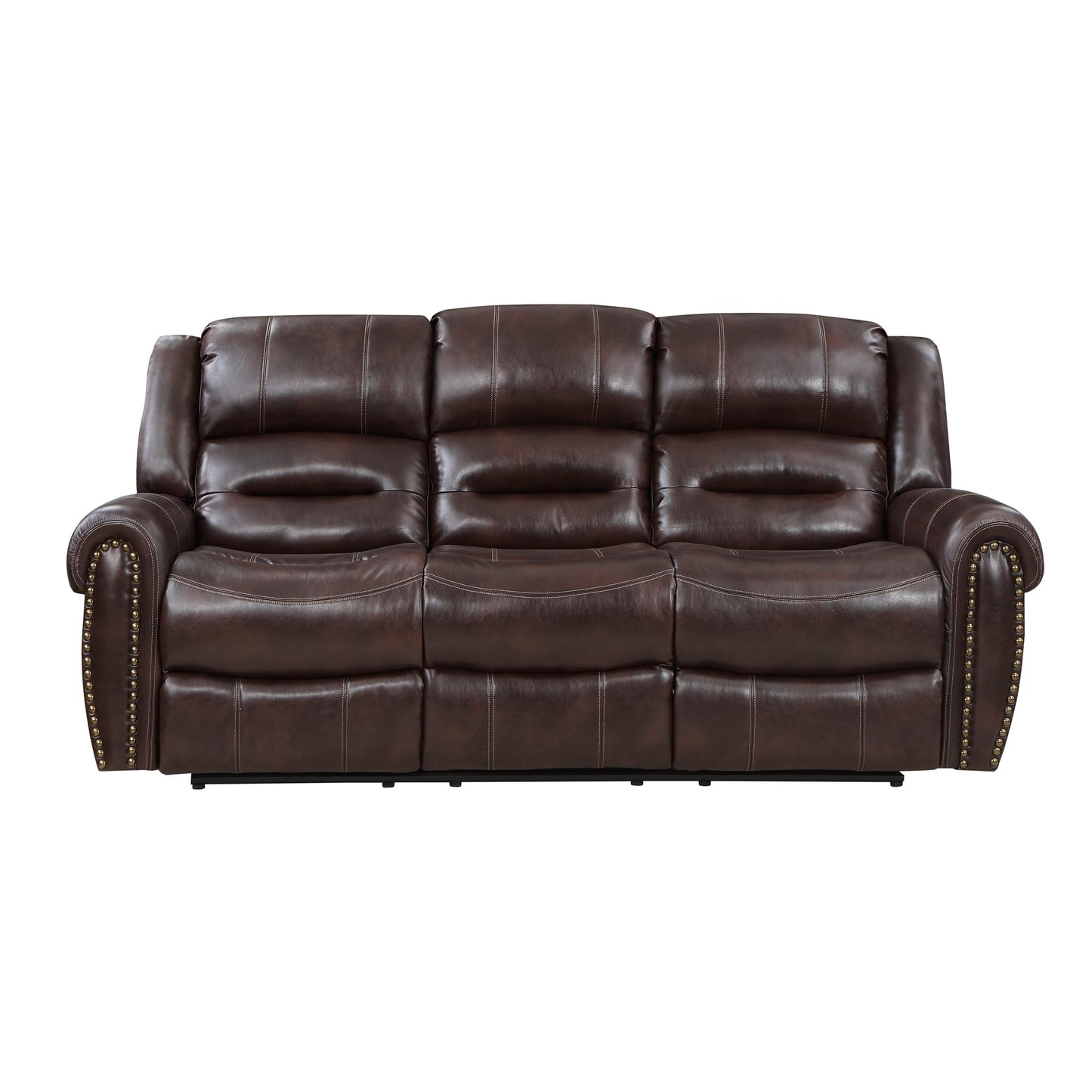 Center Hill Brown Double Reclining Sofa with Center Drop-down Cup Holders