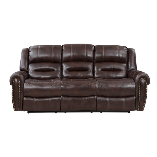Center Hill Brown Double Reclining Sofa with Center Drop-down Cup Holders