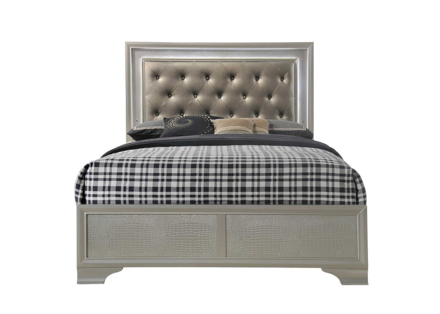 Lyssa Champagne Full LED Upholstered Panel Bed