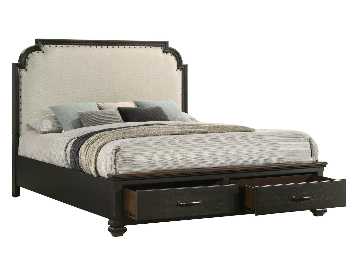 Hamilton Dark Brown King Upholstered Storage Platform Bed