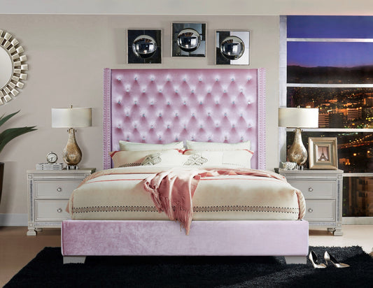 Franco Pink Velvet King Upholstered Bed - Eve Furniture