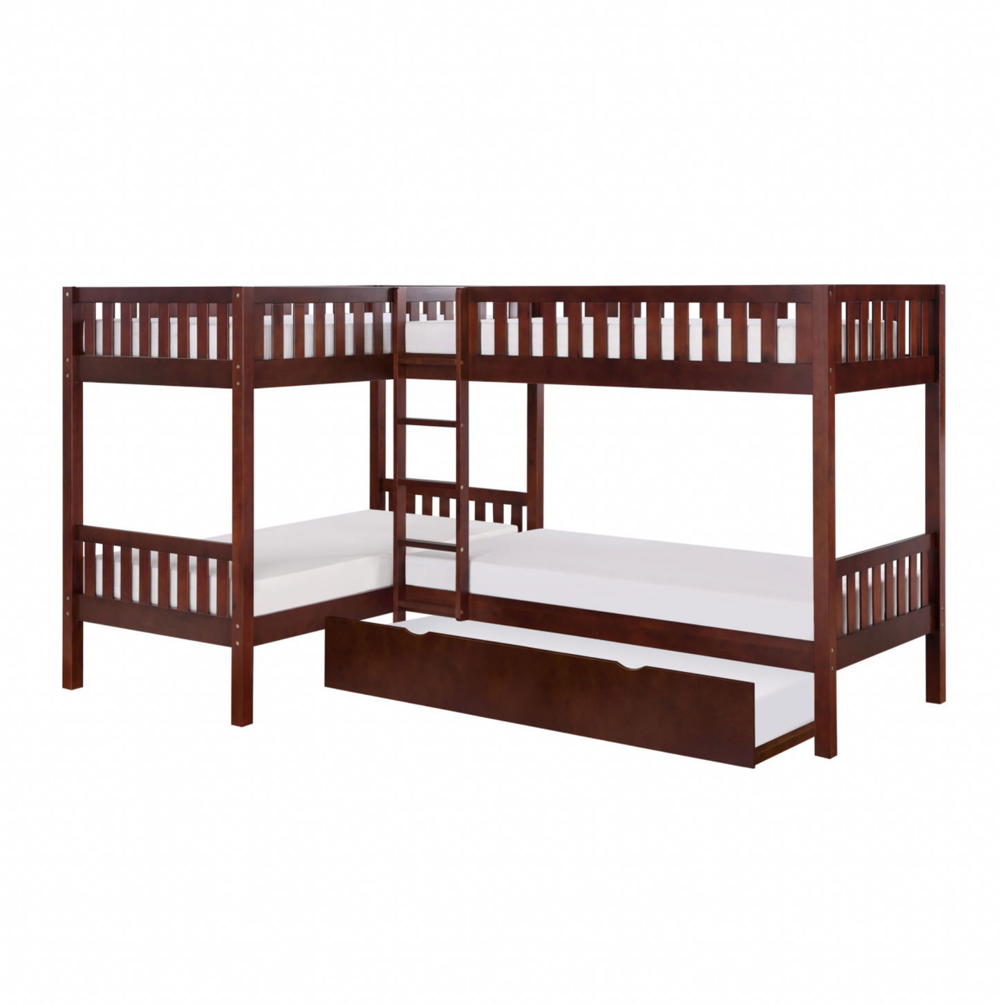 Rowe Dark Cherry Twin Corner Bunk Bed with Twin Trundle