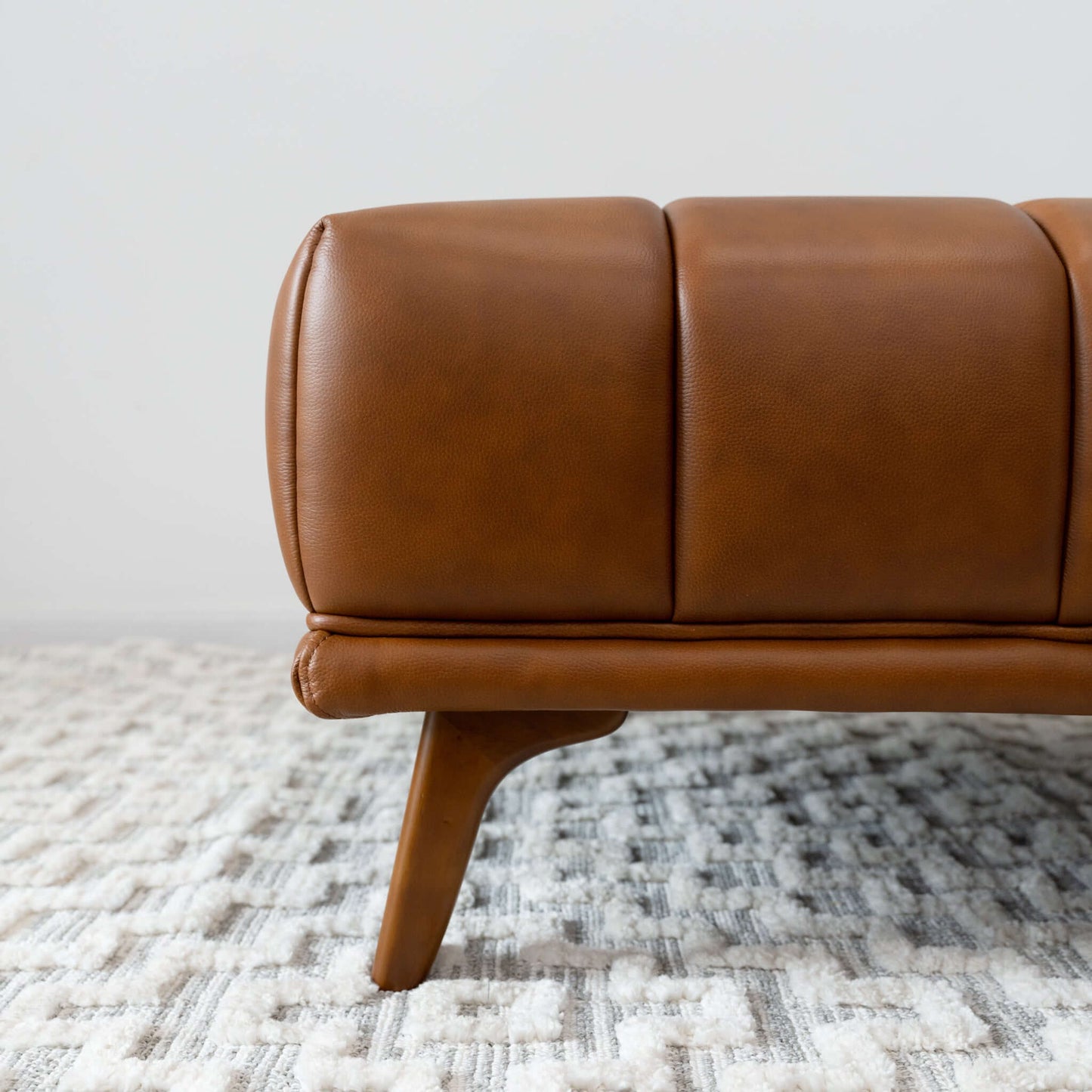 Kano Cognac Leather Square Upholstered Ottoman