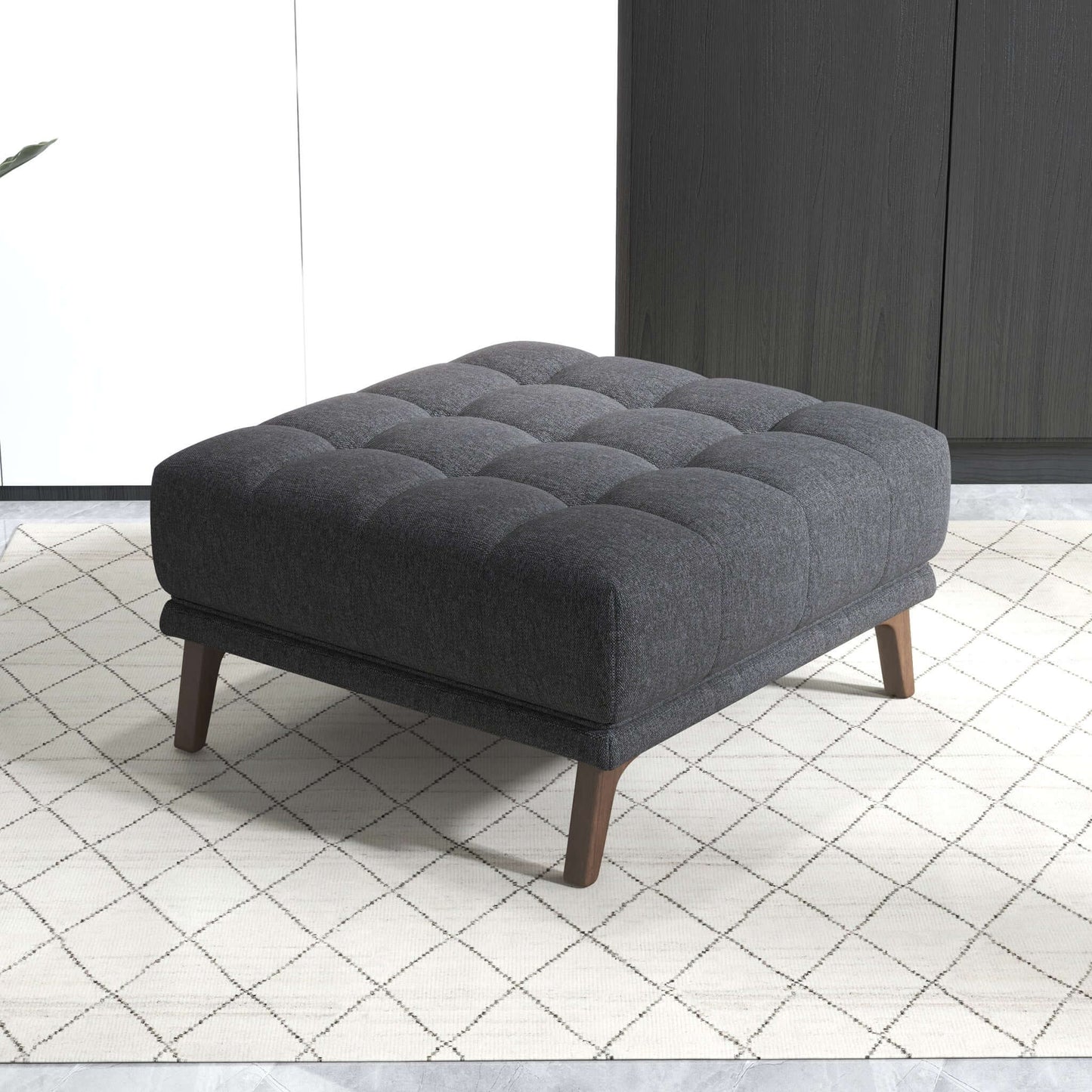 Kano Dark Gray Linen Square Upholstered Ottoman